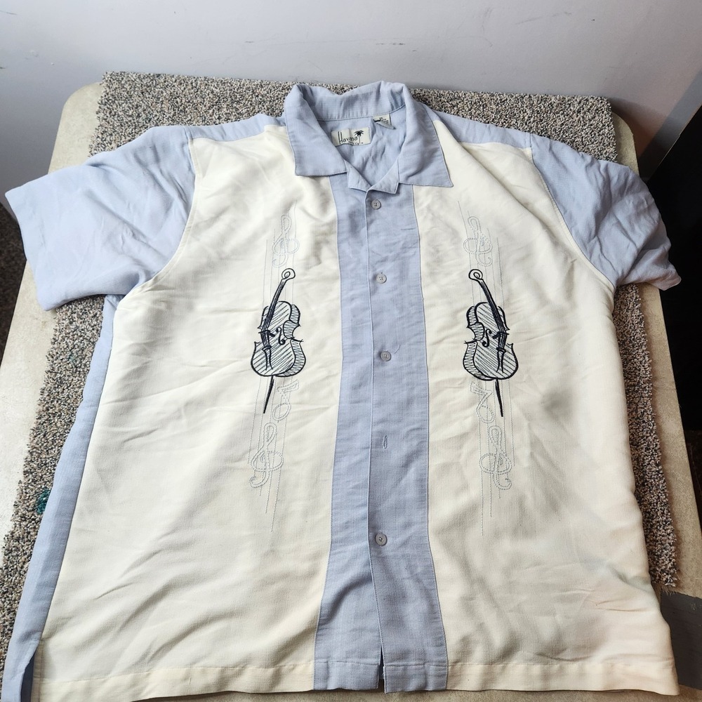 Havana Short Sleeve Button Down Shirt with Embroidered Violin ‎ Detail Mens 2xl